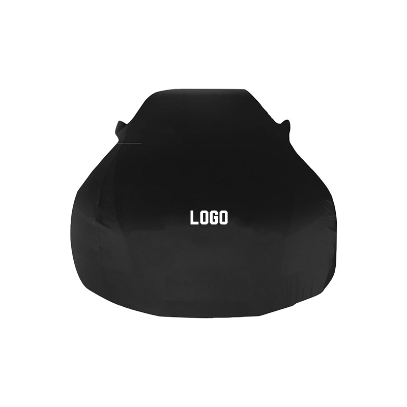 Anpassbare Auto-Vollschutzhülle aus elastischem schwarzem Stoff mit Logo